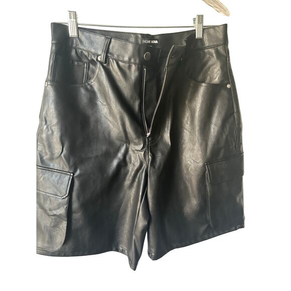 Faux Leather Cargo Short - Black - Picture 4 of 7